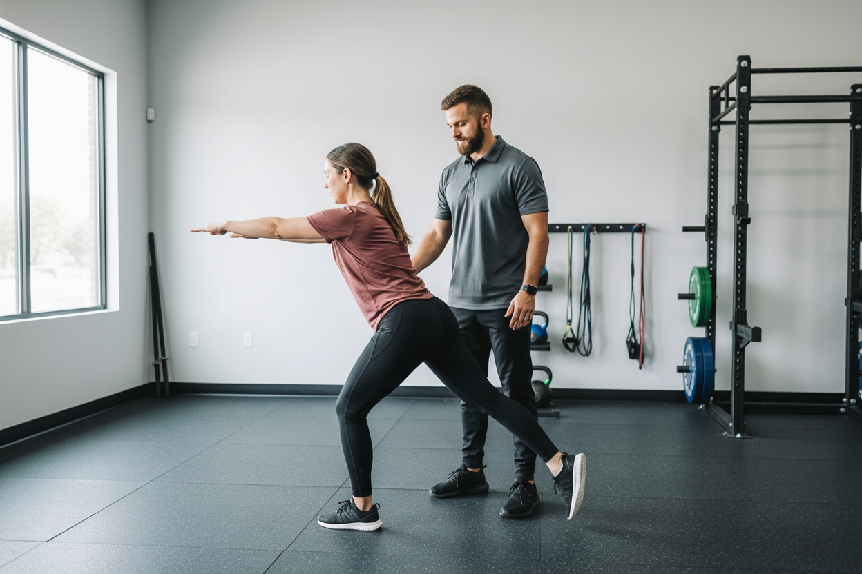 physical therapist working one-on-one with athlete